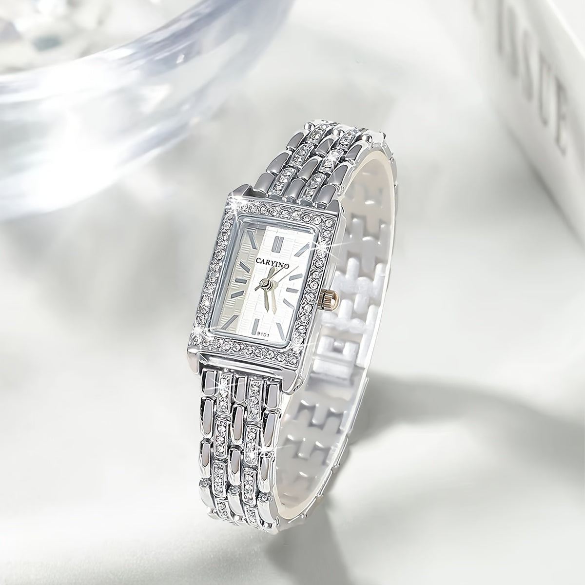 Women's Elegant Rhinestone Wristwatch with Rectangular Zinc Alloy Case and Quartz Movement