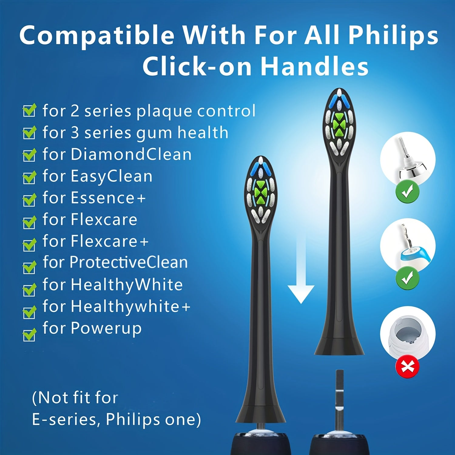 Elektr tish tozalash qurilmalari bilan mos keladigan 8 ta o'rnash uchun tish cho'tkasi boshliqlarining o'rnash uchun.