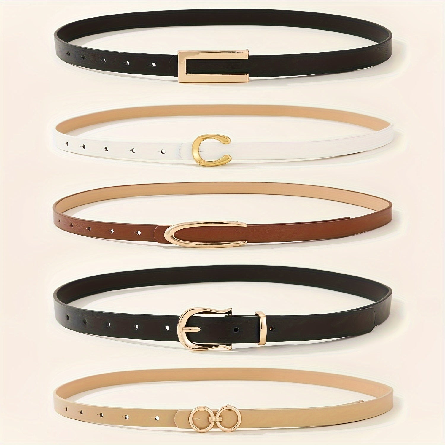 Набор из 5 женских ремней из искусственной кожи с металлическими пряжками для пляжа, вечеринки и выходных