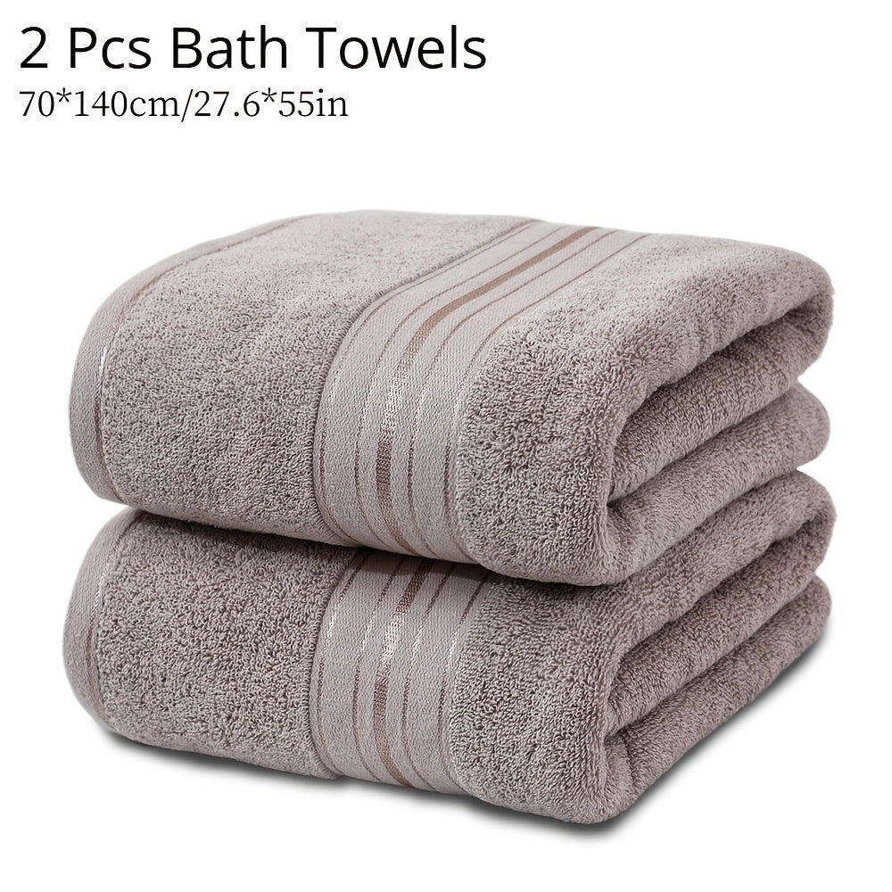 Juego de 2 toallas de baño de algodón 70x140cm de secado rápido y absorbentes con rayas para hogar, hotel, spa
