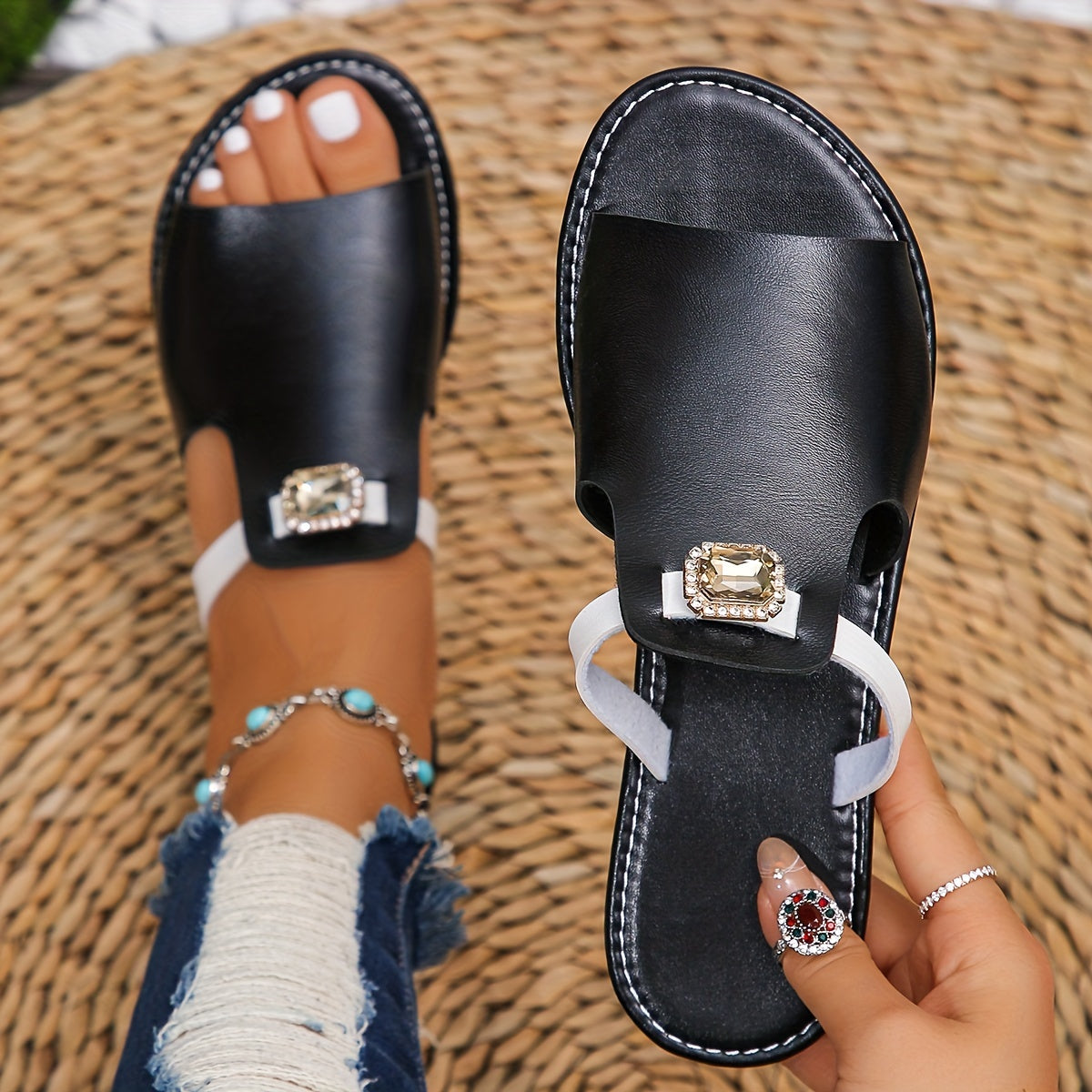 Women's Flat Sandals Slip-On Open Toe Casual Summer Shoes Vibrant Green