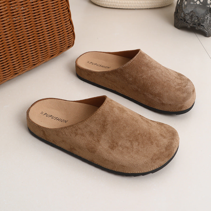 Women's Vintage Beige Slip-On Mules with Soft Cushioned Insole