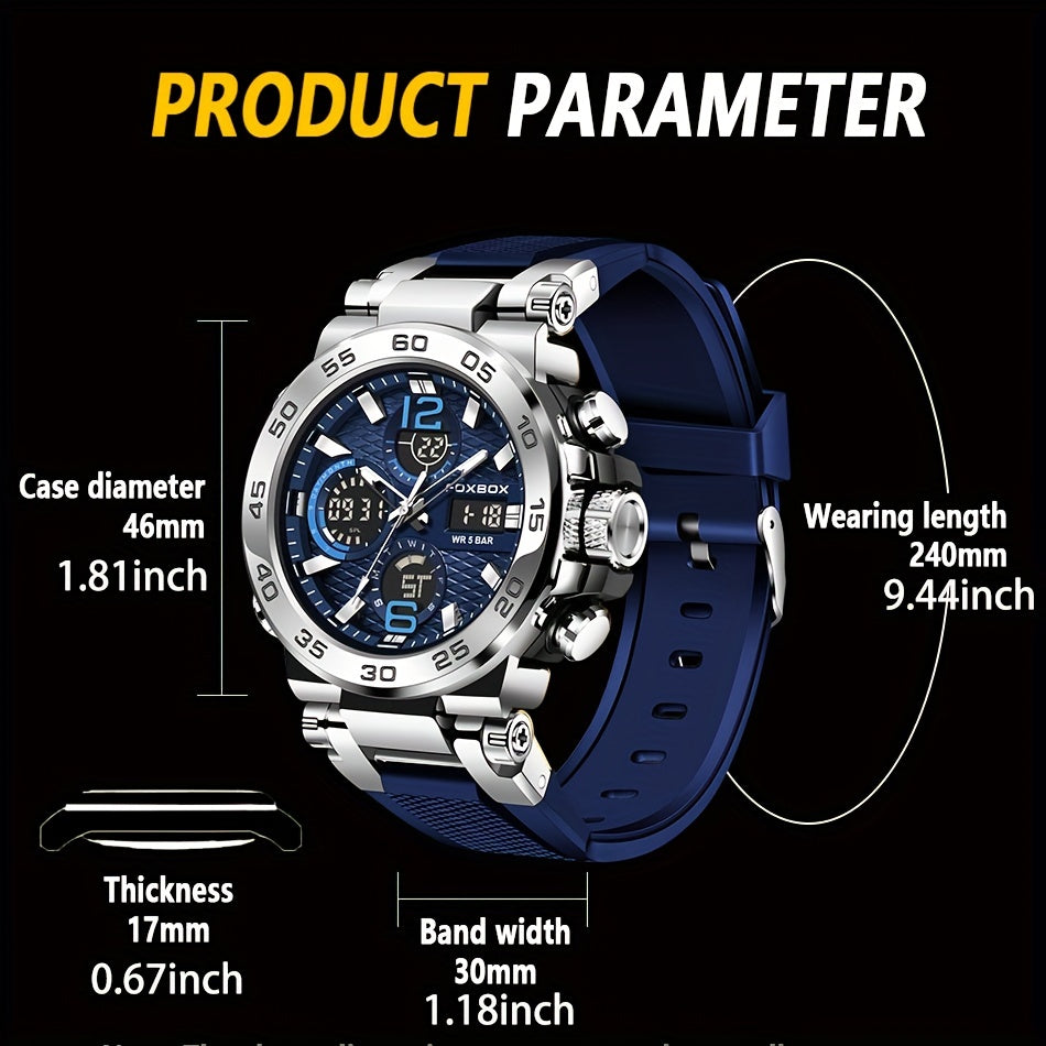 Digital Military Men's Sports Watch Waterproof Dual Display Quartz with Alarm Chronograph