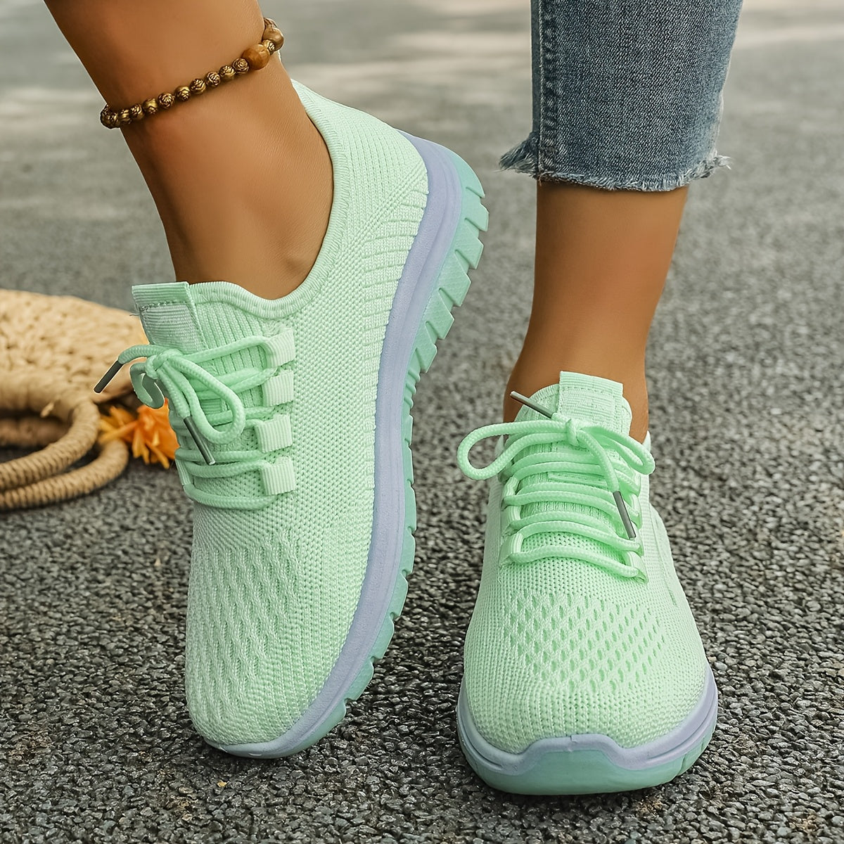 Women's Athletic Mesh Sneakers with Thick Sole and Non-Slip Outsole
