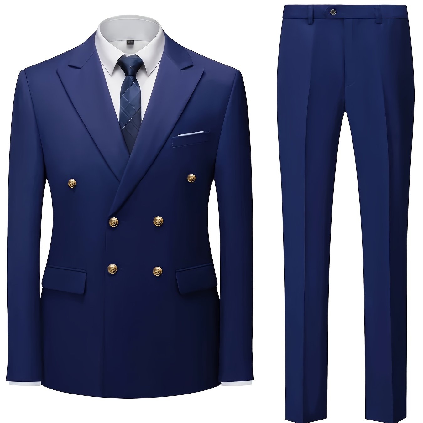 Men's Light Blue Slim Fit Double-Breasted Blazer and Pants Set for Formal Occasions