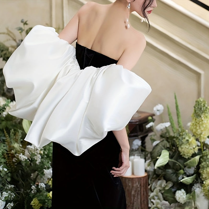 White Satin Bridal Shawl with Bubble Sleeves for Wedding Photography