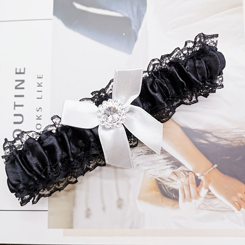 Lace Garter Belt with Mesh Bow for Wedding and Special Occasions