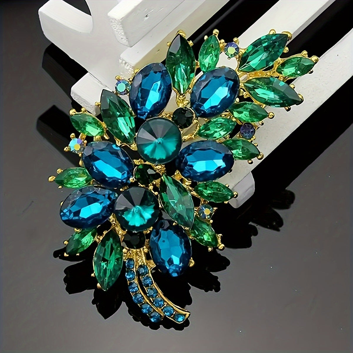 Vintage Crystal Brooch Pin with Jacaranda Floral Design and Rhinestone Accents