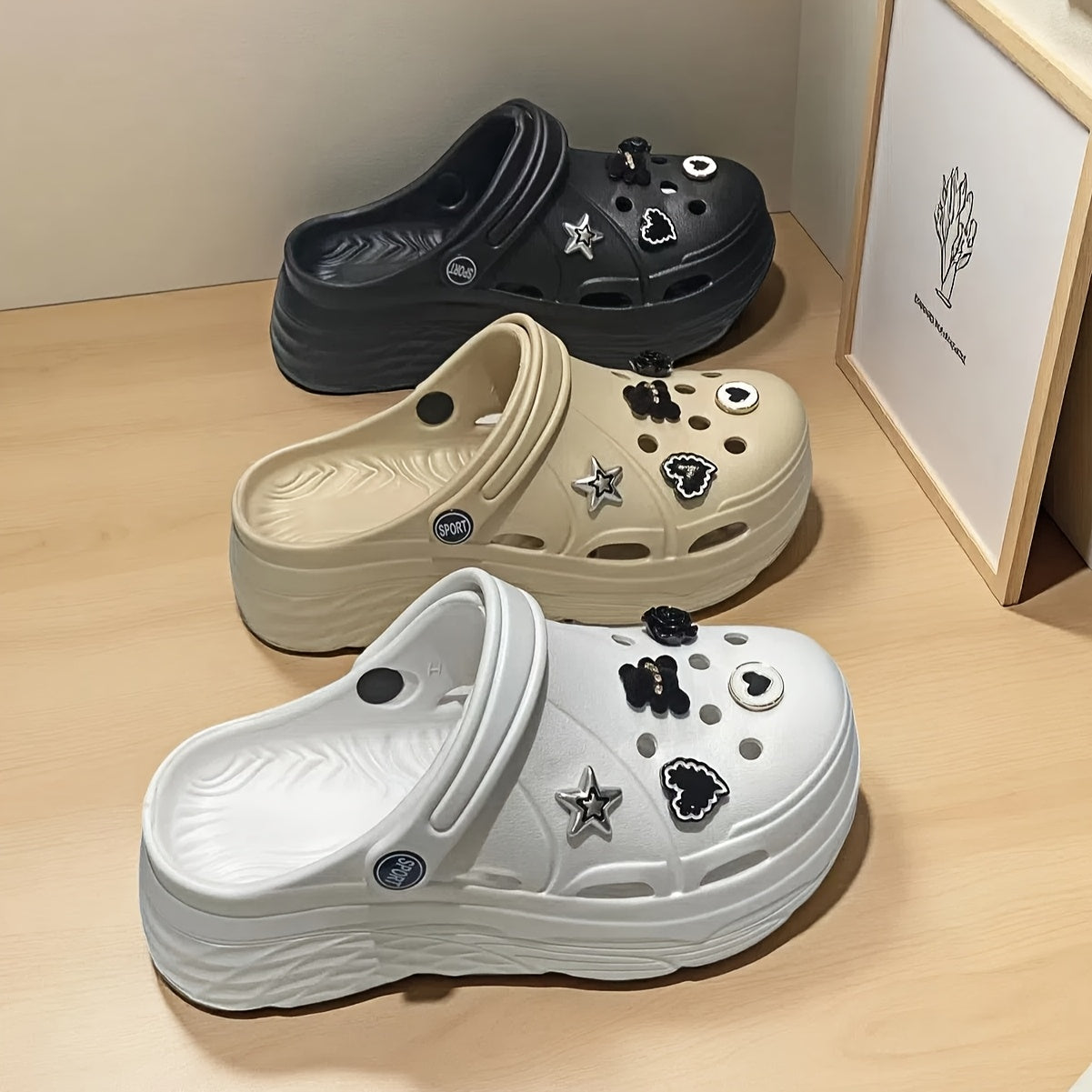 Women's Summer Fashion Shoes Black Illustration Casual Block Heel