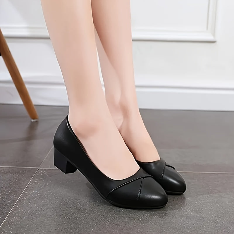 Women's Faux Cover Mid-Heel Work Shoes Non-Slip All-Season