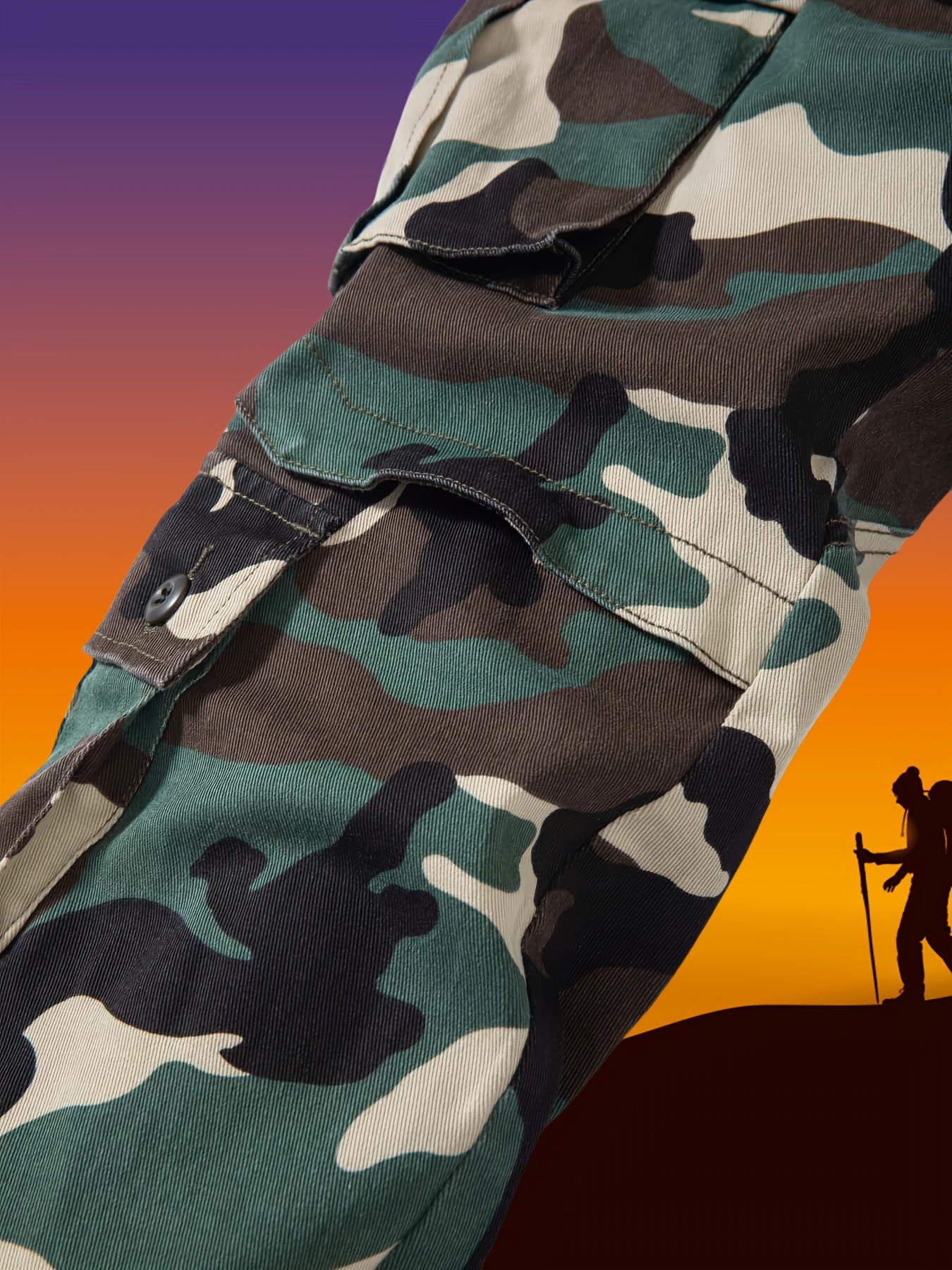 Pantalones cargo de talla grande para hombre con estampado de camuflaje, múltiples bolsillos y cintura con cordón en camuflaje verde militar