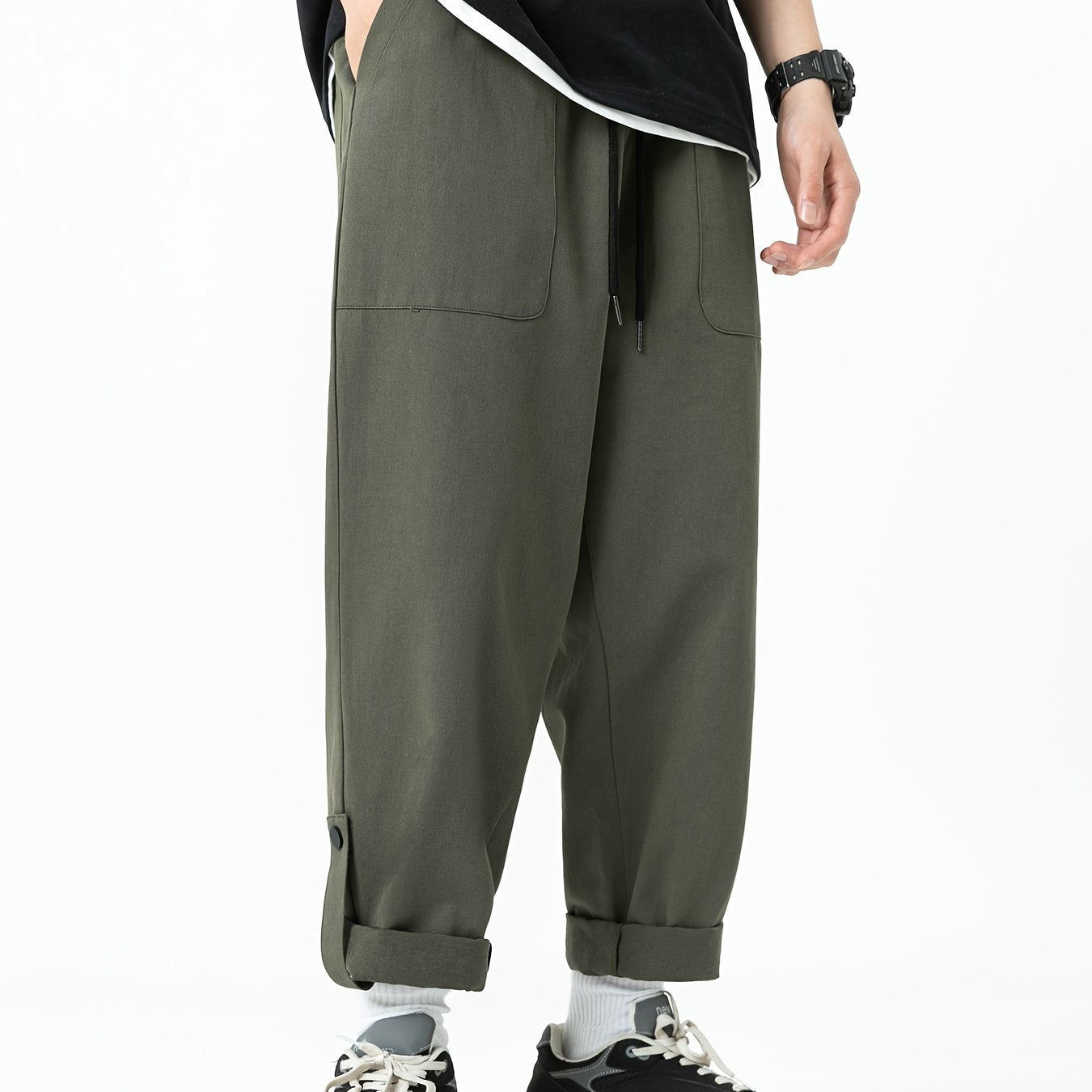 Men's Cotton Cropped Pants with Pockets Casual Loose Fit for Outdoor Activities