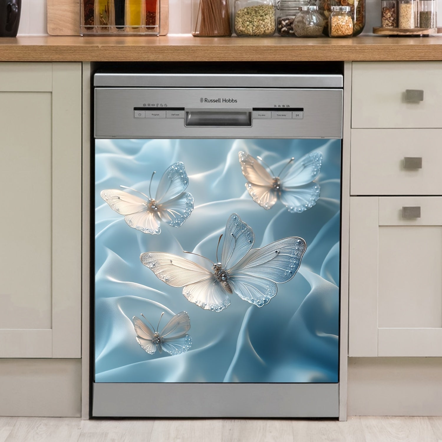 Butterfly Flower Magnetic Dishwasher Door Cover Sticker Waterproof Reusable PVC Kitchen Decor 58x65 cm
