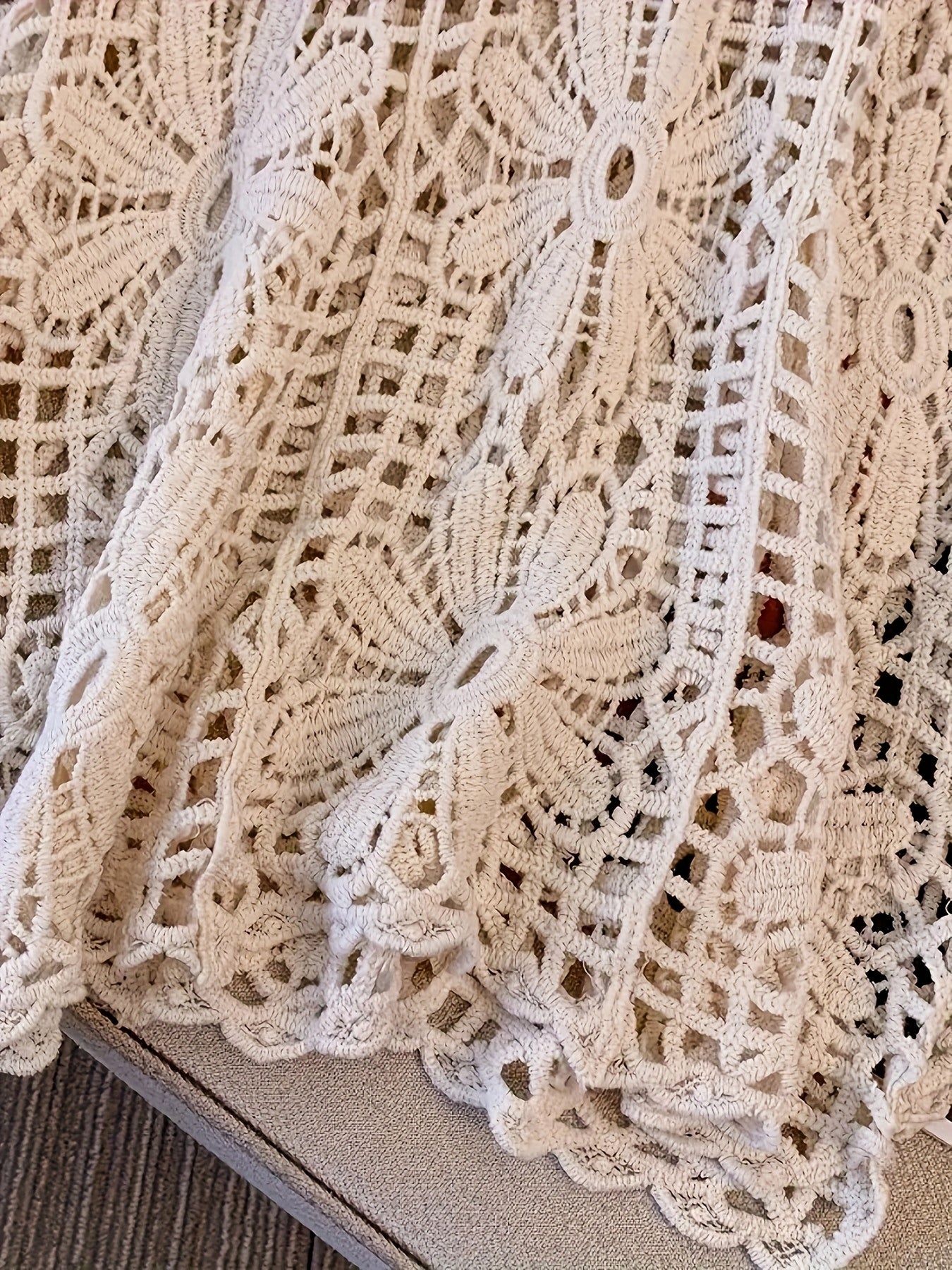 Plus Size White Off-Shoulder Crochet Top with Floral Lattice Design