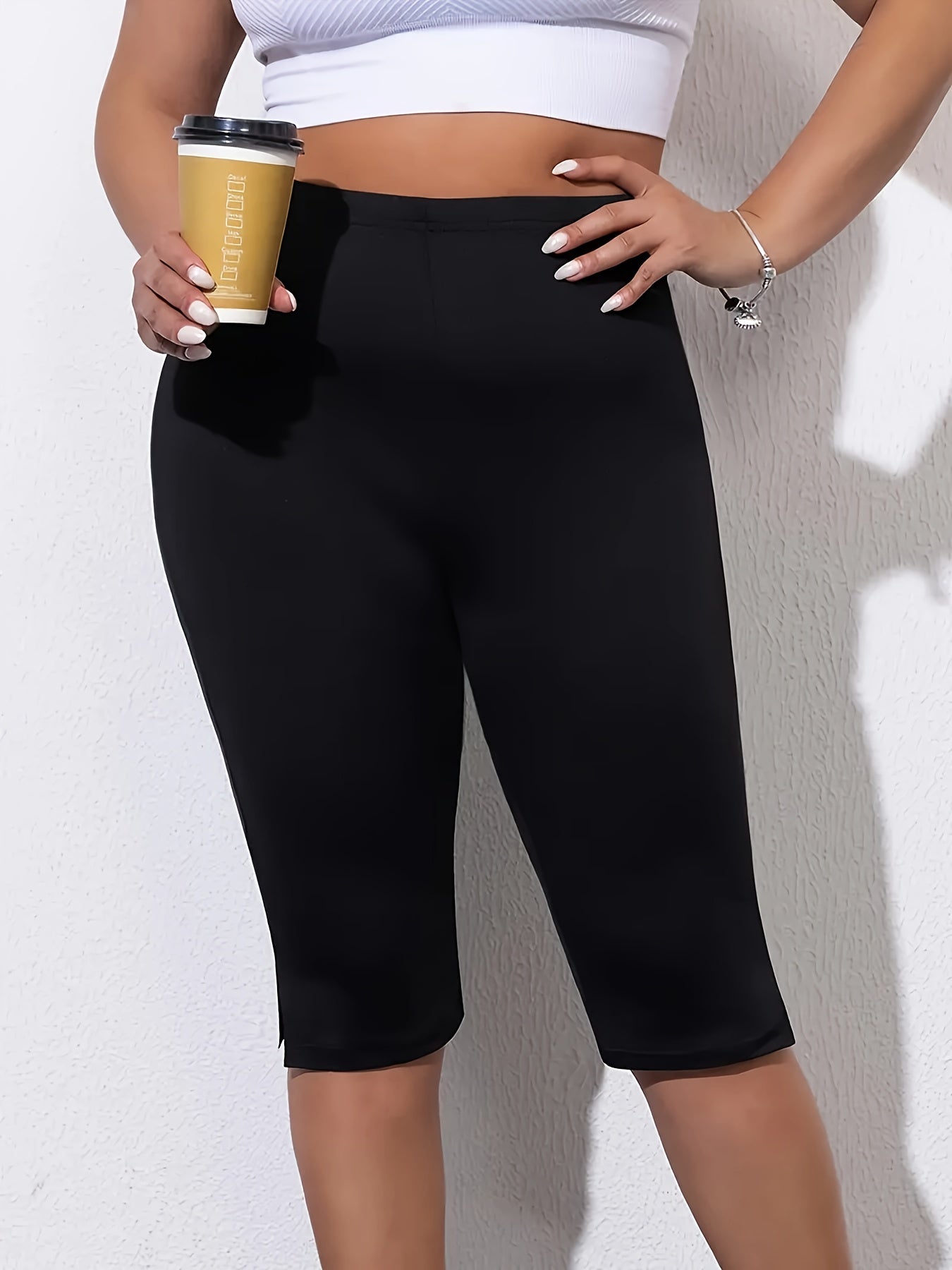 Plus Size Women's Skinny Shorts Casual Stretchy Leggings Summer Blue