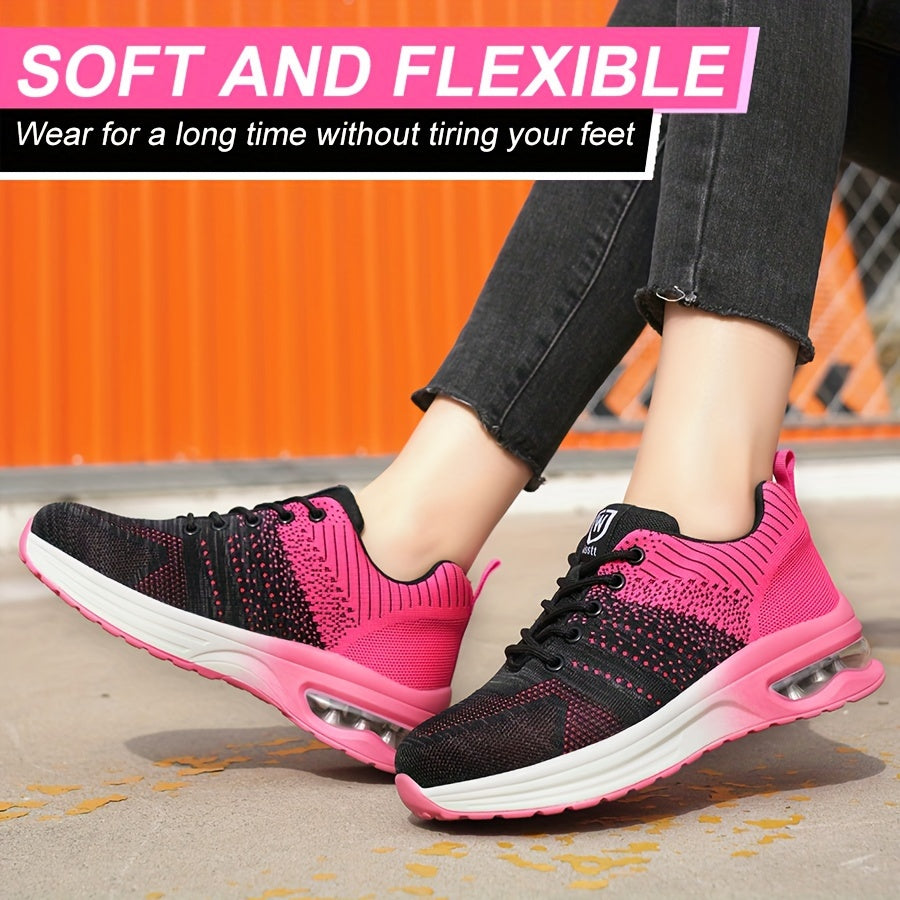 Women's Knitted Breathable Lightweight Steel Toe Work Shoes Anti-Slap Anti-Stab