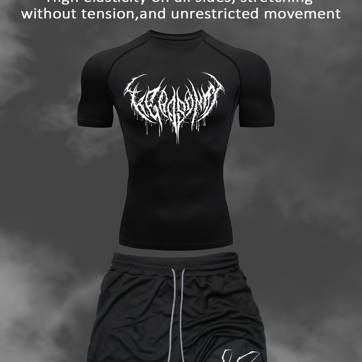 Men's Casual Sports Suit with Quick-Dry Short Sleeve and Spider Print Shorts