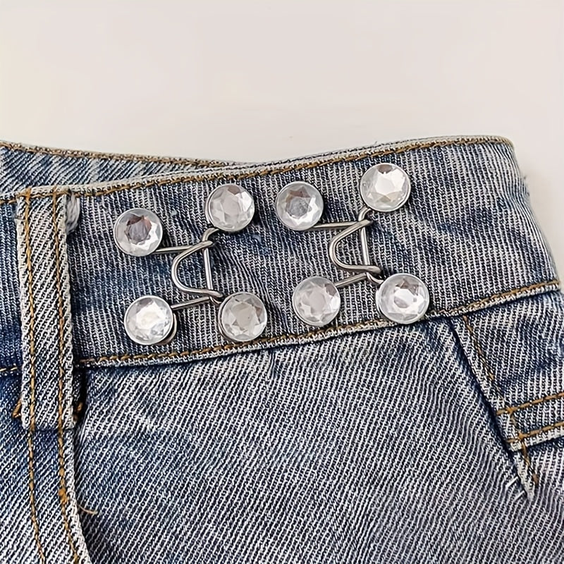 Set of 8 Denim Waistband Extenders with Metal Button Pins for Women’s Pants
