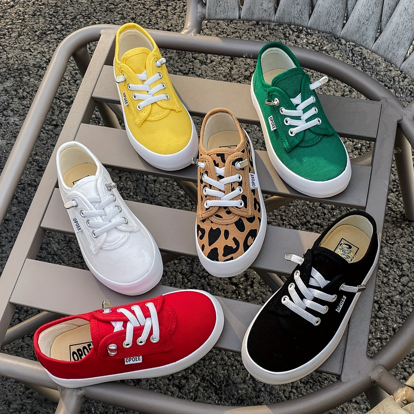 Kids Canvas Shoes Breathable Slip-On Low Top with Adjustable Laces Solid Colors for Spring and Fall