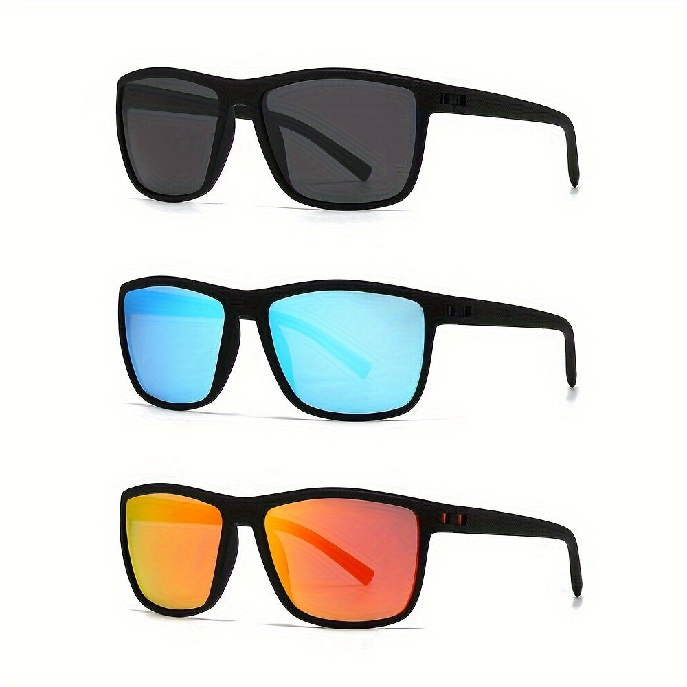 Set of 3 Polarized Square Frame Sunglasses for Men and Women Outdoor Travel and Photos