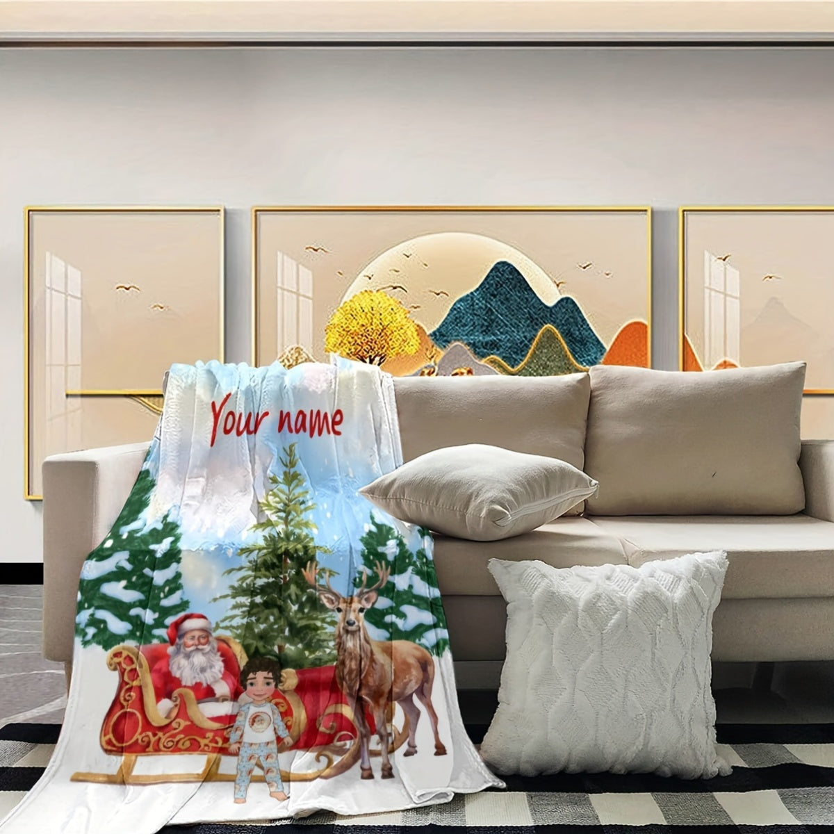 Cozy Polyester Flannel Fleece Throw Blanket with Customizable Christmas Style for All Seasons