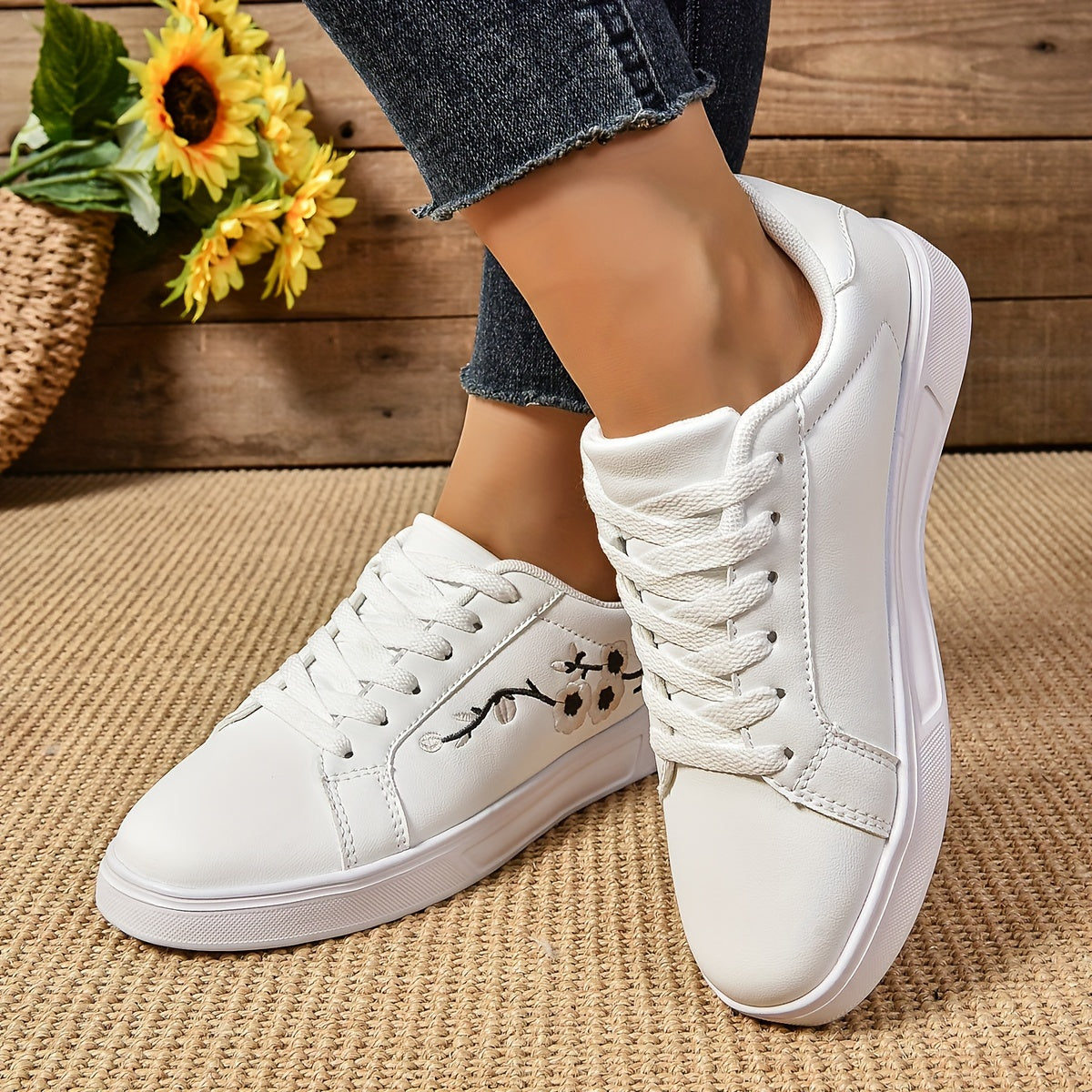 Zapatillas femeninas con bordado floral, ligeras, para todas las estaciones, de caña baja