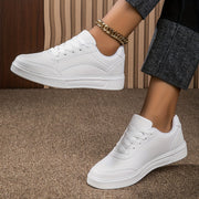 Women's White Casual Skate Sneakers Low Top Lightweight EVA Sole