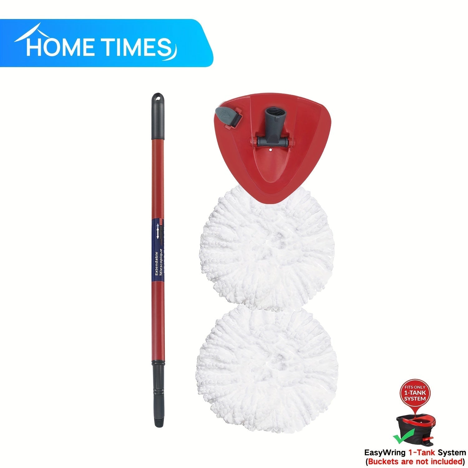 Mop Replacement Parts Set with Microfiber Heads and Adjustable Handle for Spin Mop System