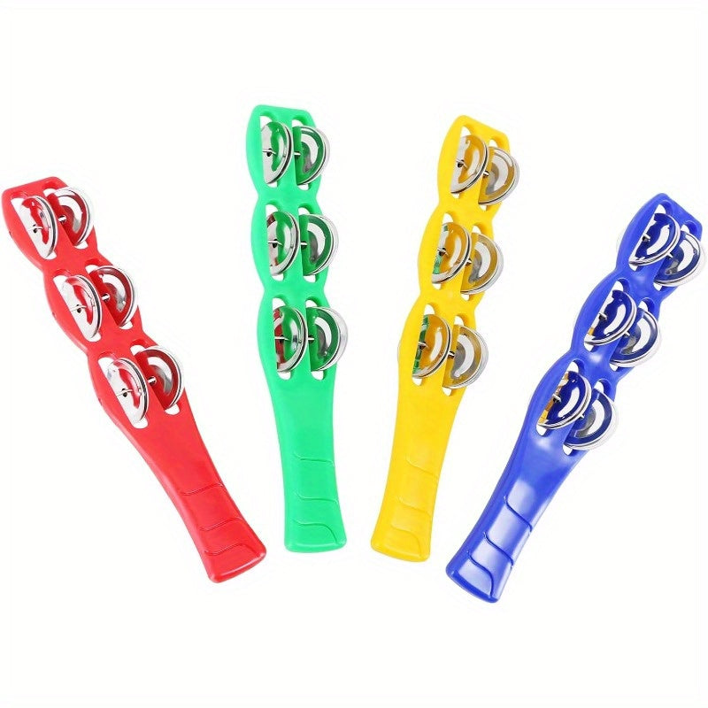 4 Colorful Plastic Jingle Bell Sticks with Metal Rattle Heads Percussion Accessories