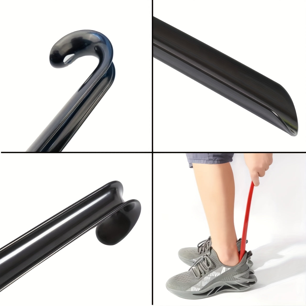 Black Plastic Shoe Horn for Elderly and Pregnant Women, No Bending
