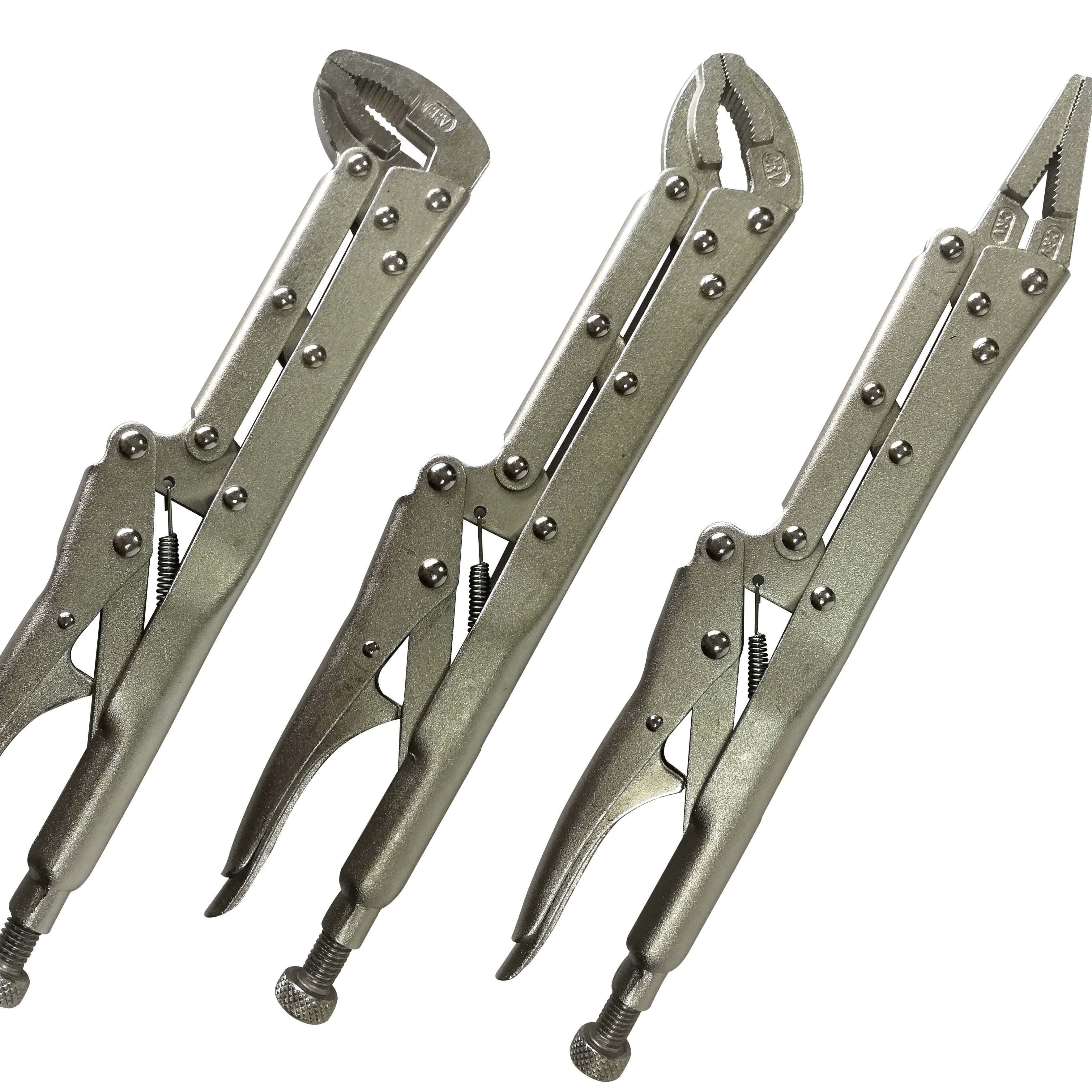 3-Piece Locking Pliers Set 30.48cm Curved & Straight Jaws Clamping Tools