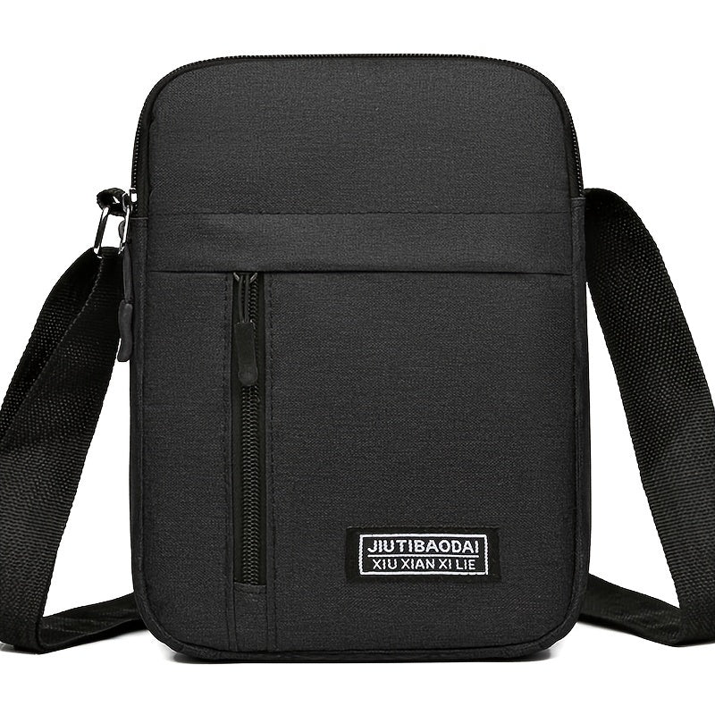 Men's Casual Oxford Cloth Shoulder Bag with Multiple Compartments Black