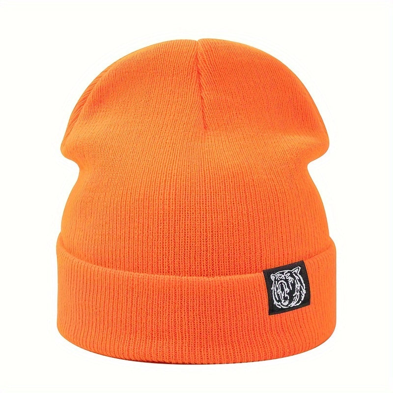 Вязаная шапка для активного отдыха осень-зима защита ушей логотип тигриная голова