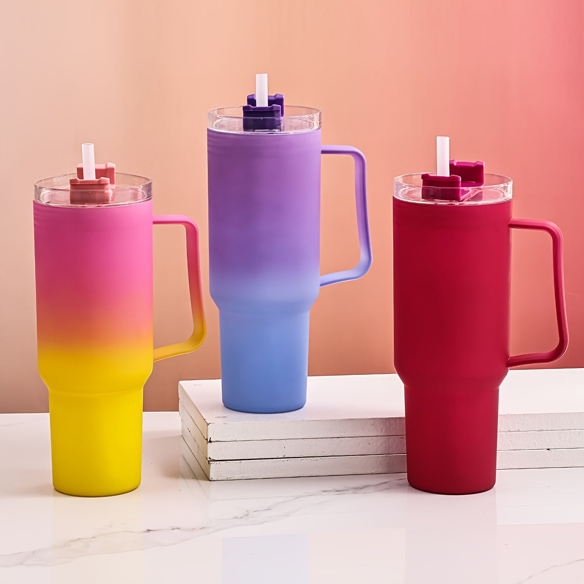 Taza de viaje de policarbonato blanco con asa, gran capacidad para uso en coche y oficina