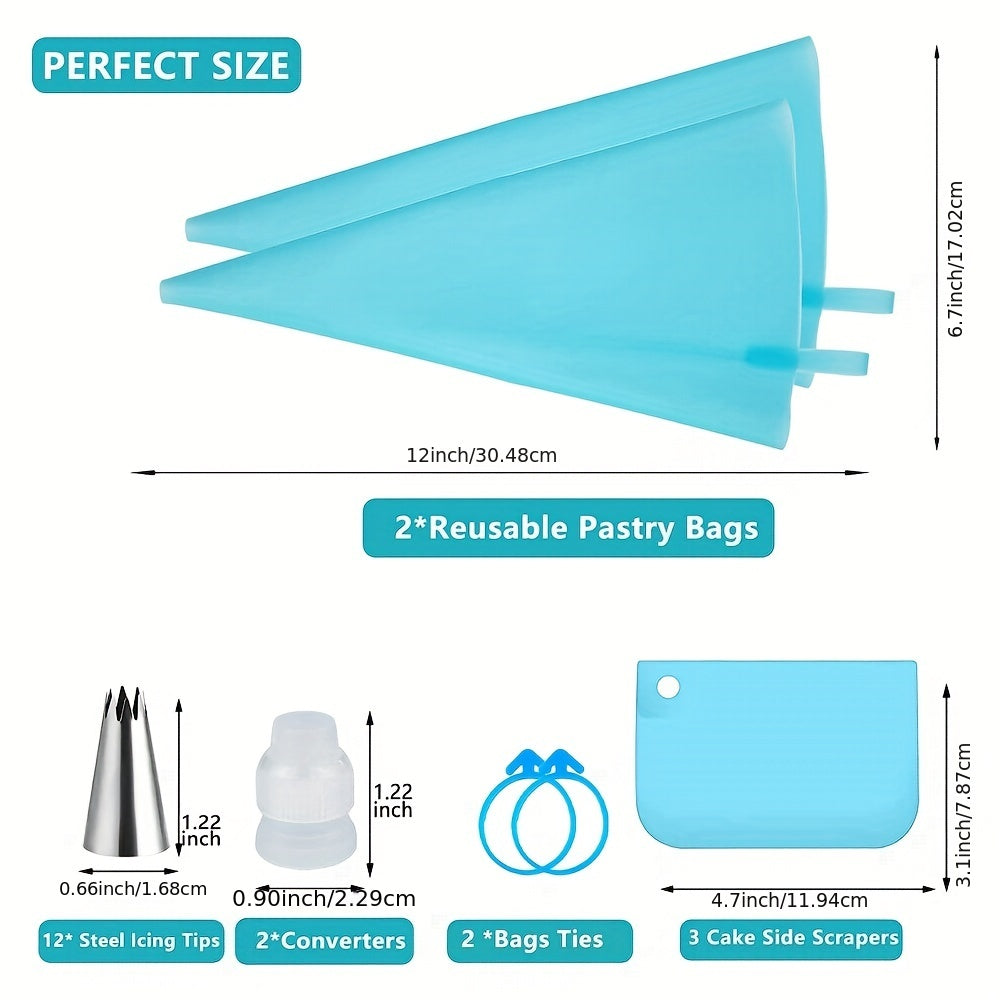 21-Piece Cake Decorating Set with Piping Bags Tips Reusable Pastry Bags