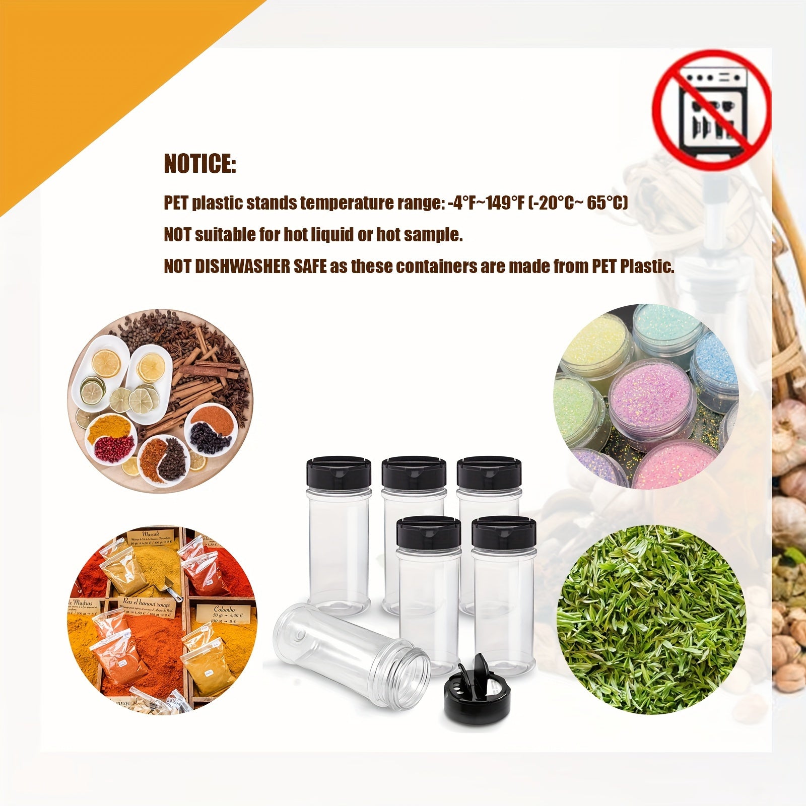 Juego de 12 frascos de plástico transparente para especias de 3oz con etiquetas dispensadoras, apto para alimentos