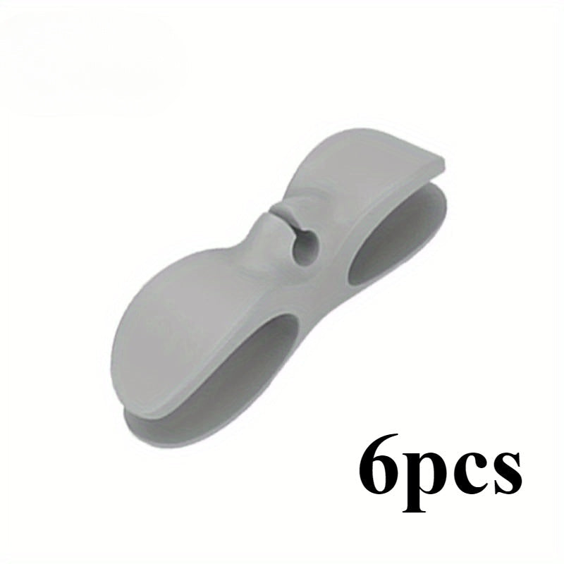 Set of 6 Black and Gray Cable Organizer Clips No-Drill Adhesive Wire Holders for Chargers and Data Cables