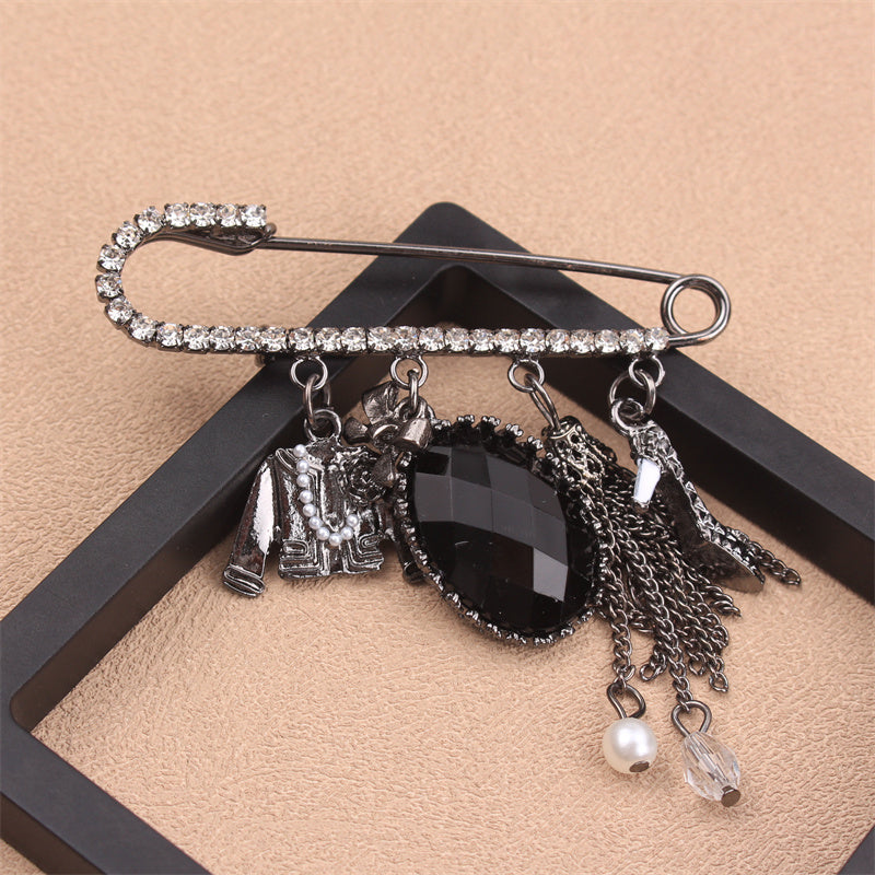 Women's Rhinestone Brooch Pin with High Heels and Coat Charms Stylish Fashion Accessory