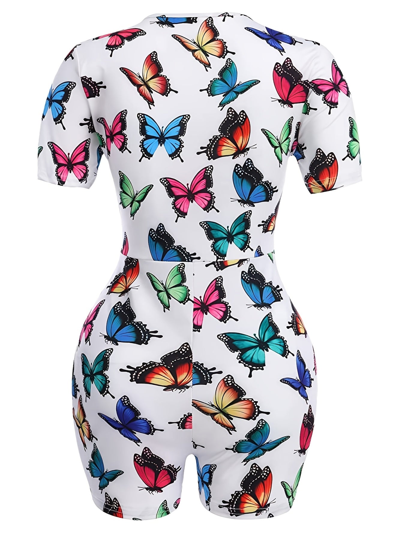 Women's Butterfly Print Lounge Bodysuit Crew Neck Short Sleeve Summer Casual Knit Polyester