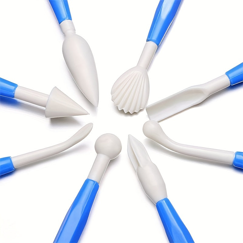 Set of 8 Fondant Cake Decorating Tools with 16 Patterns for Baking and Crafting