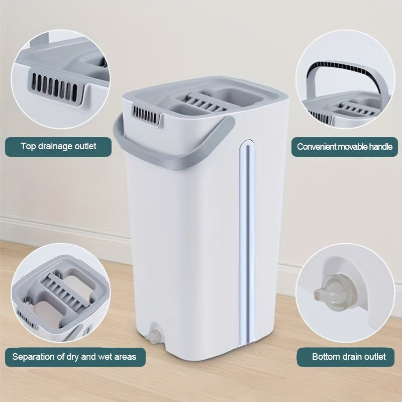 "Qo'l bilan ishlatmasdan to'liq mop va chelak tizimi, 1 to'plam, 2/6 moshinada yuviladigan padlar, metall tutqich, plastik chelak, nam va quruq pol tozalash uchun. Hammomda foydalanish uchun ideal va barcha pol turlari uchun mos."