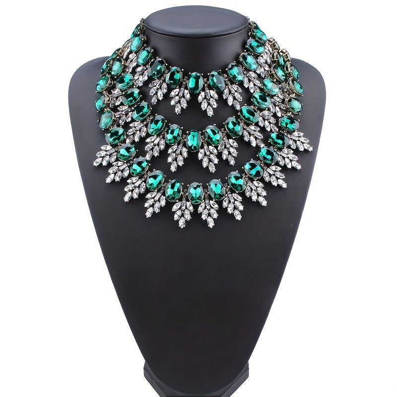 Stylish Rhinestone Body Chain Necklace for Women Alloy Green Clear Crystal