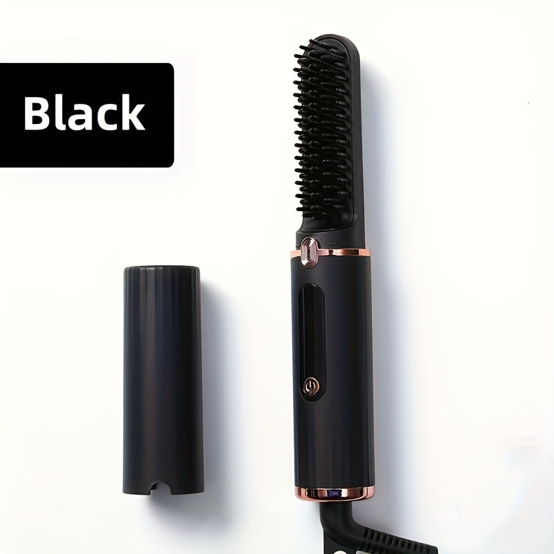 Cepillo alisador de barba y cabello con apagado automático, 4 configuraciones de temperatura, calentamiento rápido, peine portátil para viajes, para hombres y mujeres