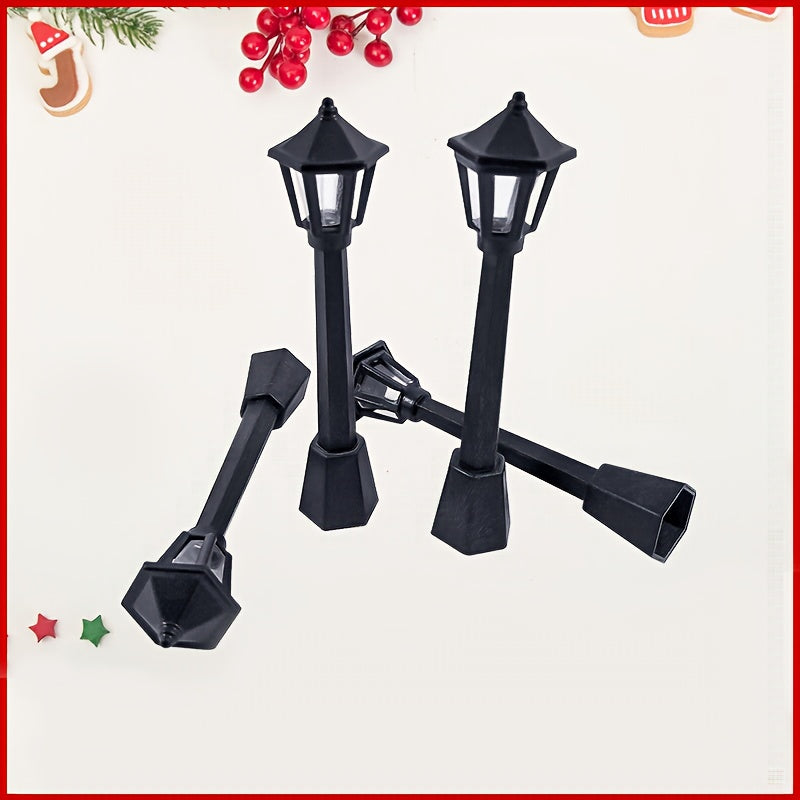 5pcs Christmas Street Light Decorations with Retro Oil Lamp Micro Landscape and Model Lights
