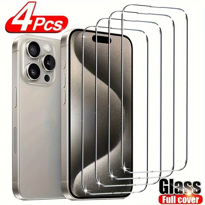 4 Pack Tempered Glass Screen Protectors for iPhone 11-15 Pro Max and Plus