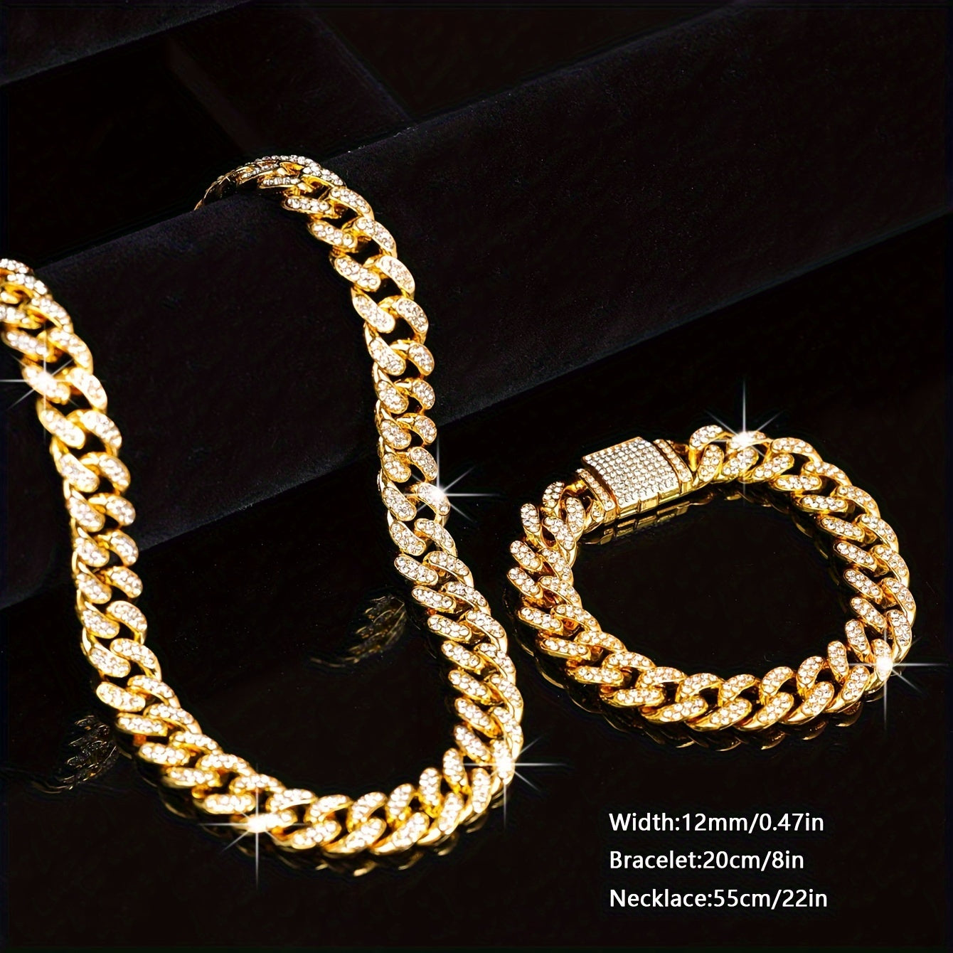 Set of 2 Hip Hop Style Necklace and Bracelet Jewelry for Men Women