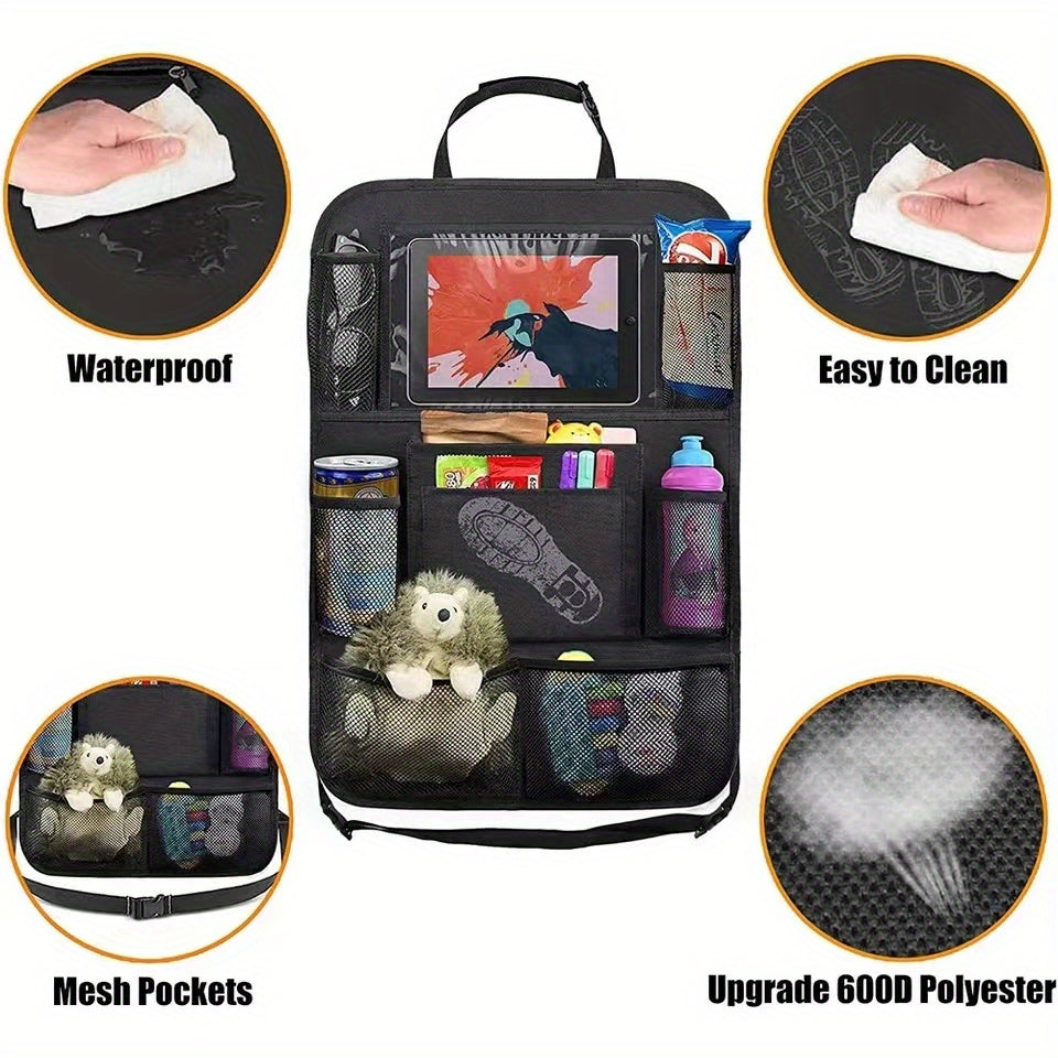 Car Back Seat Organizer Touch Screen Tablet Holder Travel Storage Pocket