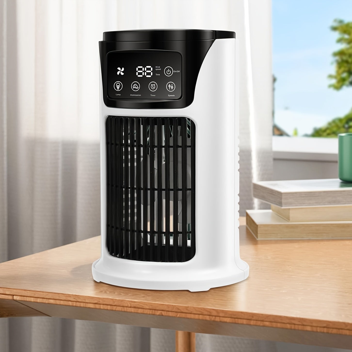 USB quvvatlangan portativ havo konditsioneri humidifikatori, 6 ta sozlanadigan tezlik bilan, 300ml suv tanki, turli xonalar uchun ideal, mustahkam plastikdan tayyorlangan, ≤36V da ishlaydi.