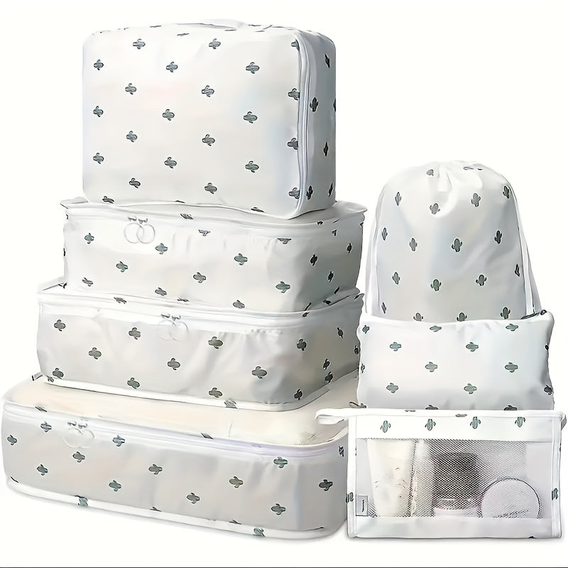 Pink Travel Organizer Set with 8 Pieces Polyester Luggage and Toiletry Bags