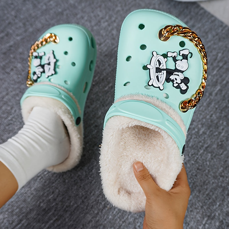 Ayollar uchun qishki issiq klogslar, multfilm naqshli EVA slip-on poyabzal